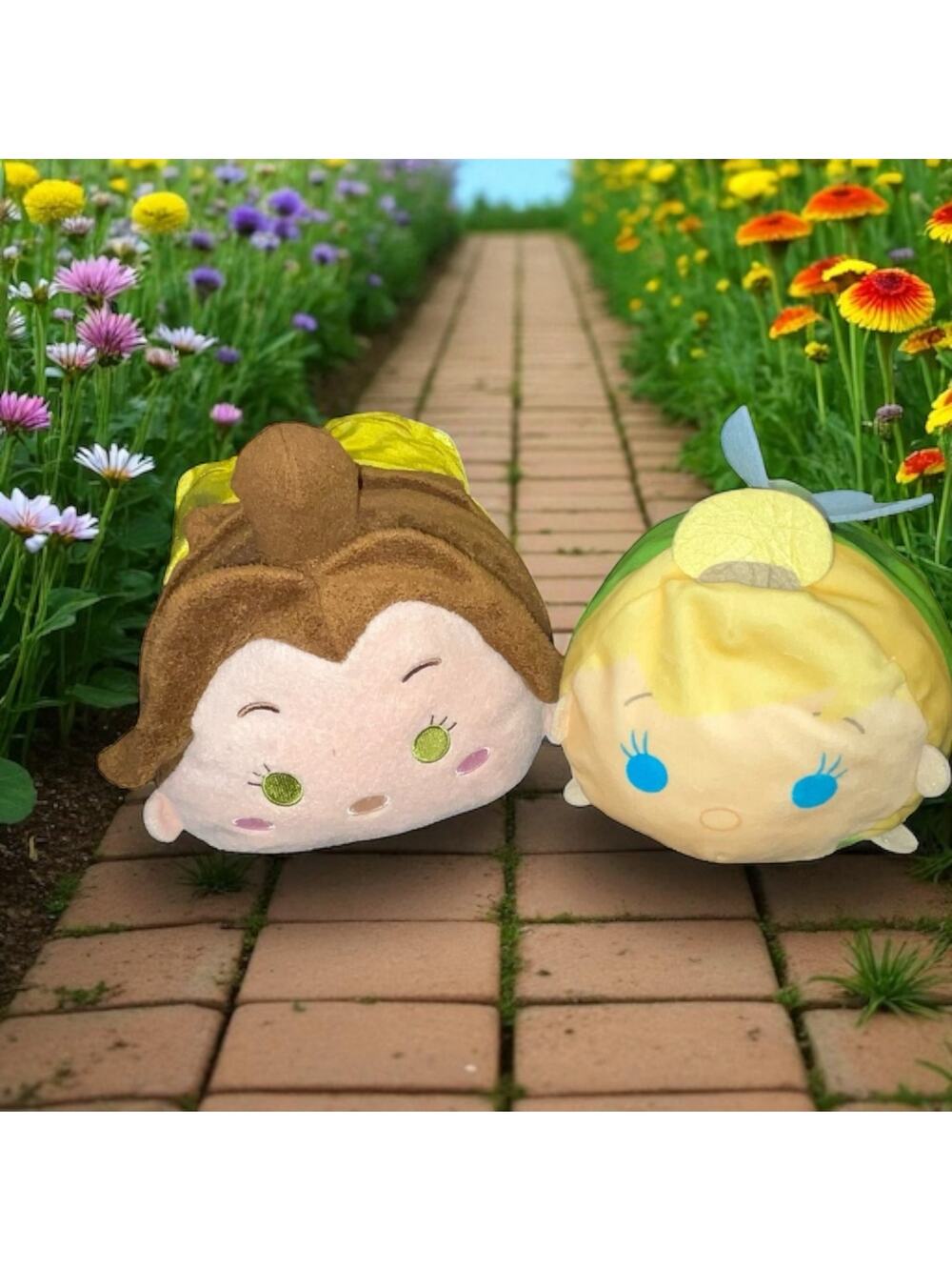 Disney Tsum Tsum Plush Pillow 12" Belle Tinkerbell Beauty & Beast Lot of 2 Toy